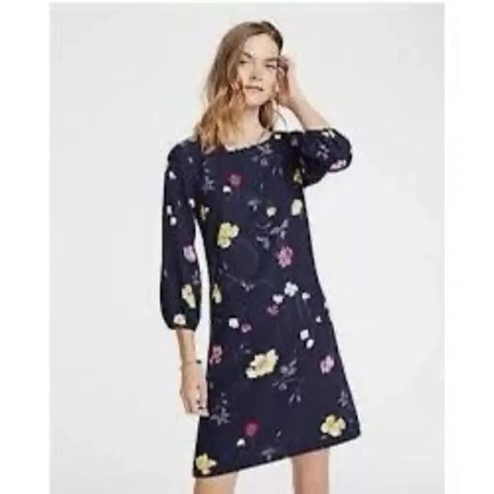 Ann Taylor Size 18 Tall Lantern Sleeve Shift Dress Blue Floral Garden Loose Fit